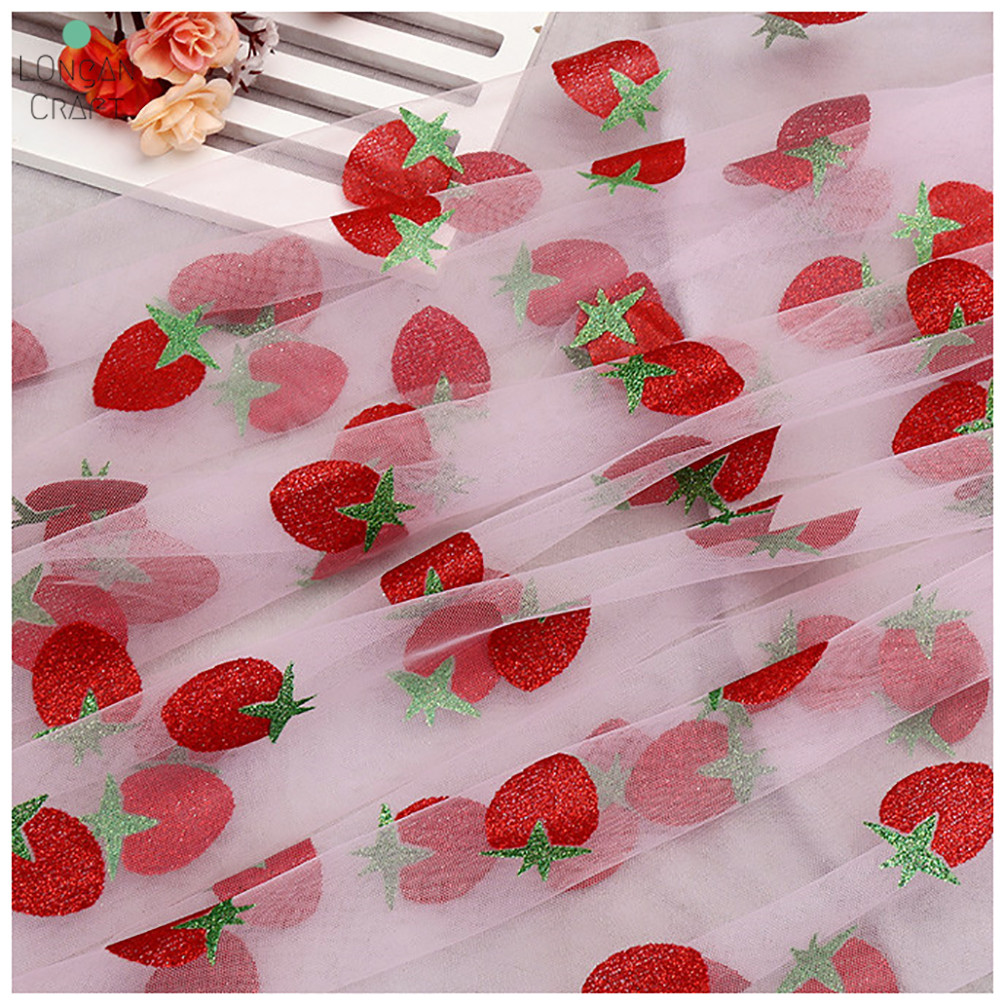 Modieuze Aardbei Tule Stof Gedrukt Mesh Stof Bruiloft Stof Voor Naaien Jurk Meisje Tule Rok 50cmX160cm