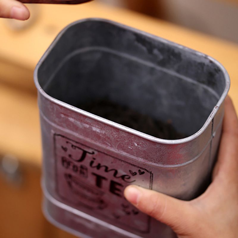 Caja de Metal Vintage para chucherías y dulces cajas de lata para almacenar con tapa de madera latas de café té condimento de joyería