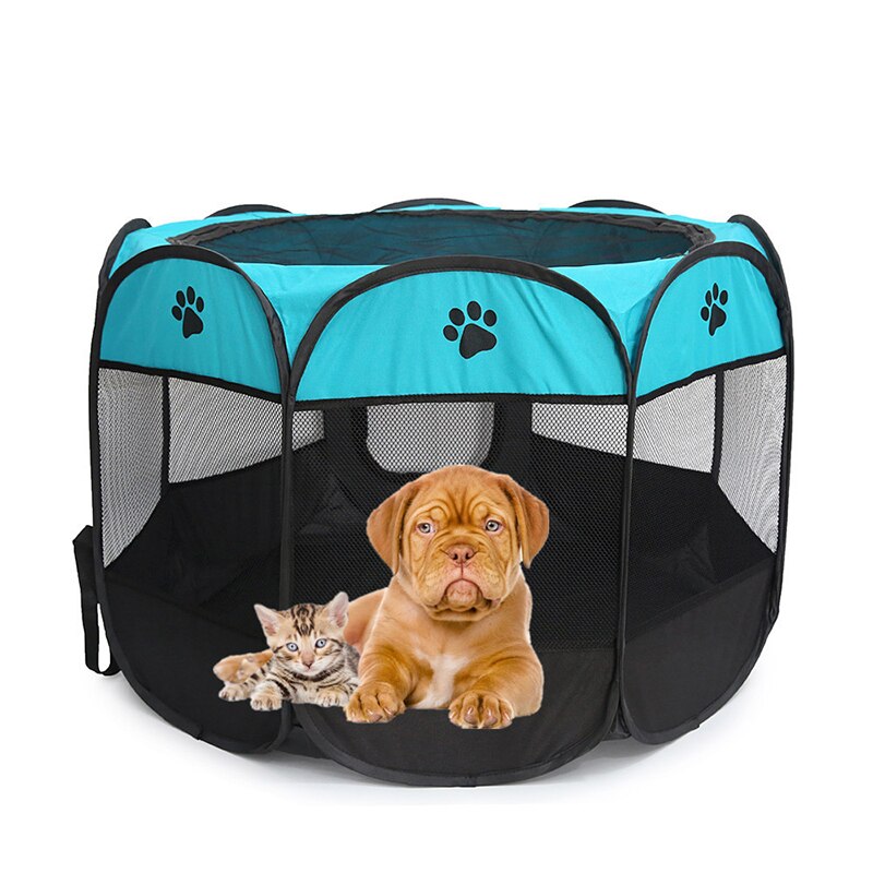 Portable Folding Pet Tent Dog House Outdoor Kennels For Small Large Dogs Foldable Playpen Indoor Puppy Cage Pet Dog Crate Room: blue and black / M 91x91x58cm