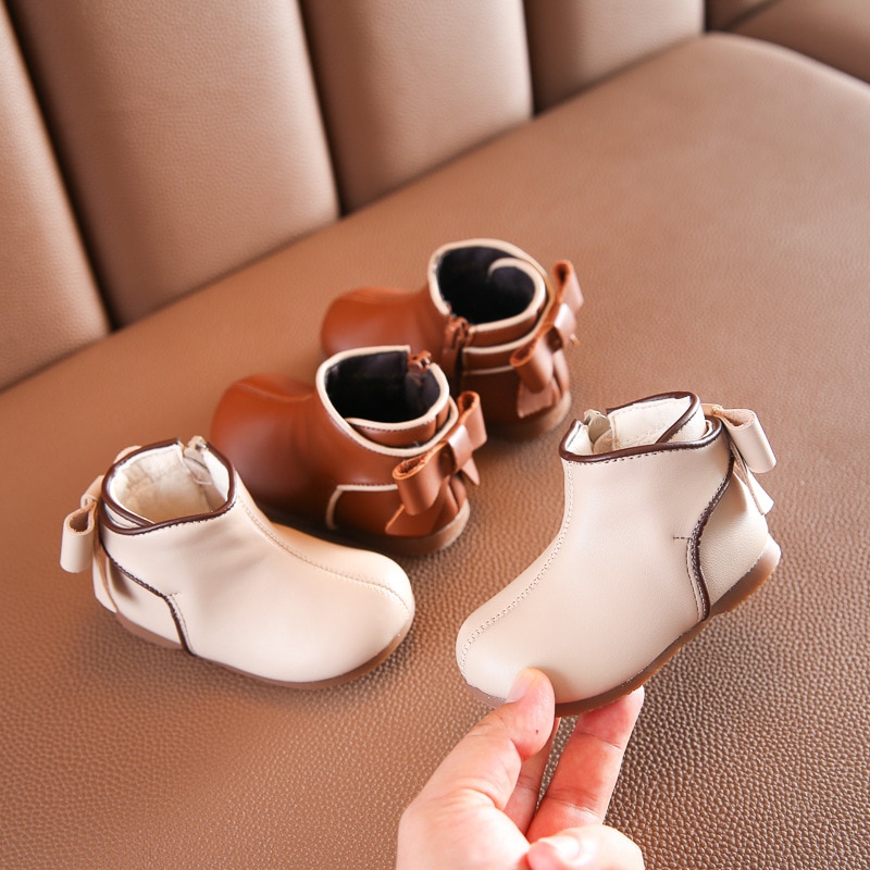 Sweet Baby Meisjes Mode Laarzen Leuke Vlinder-Knoop Peuter Meisjes Enkellaars Herfst Winter Stijl Baby Meisjes Katoenen-gewatteerde Schoen