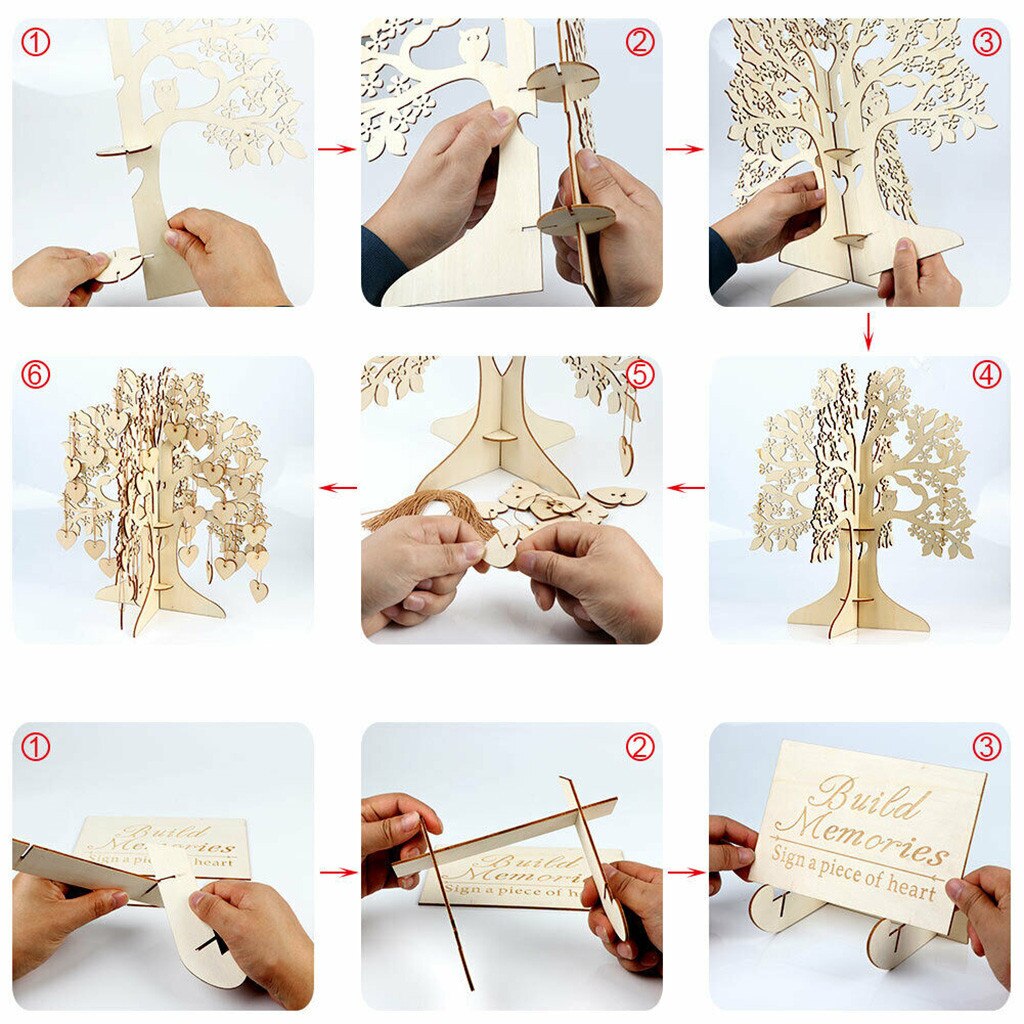 Libros de firmas para invitados árbol de boda árbol de madera corazones colgante adornos sueltos decoración de d90423