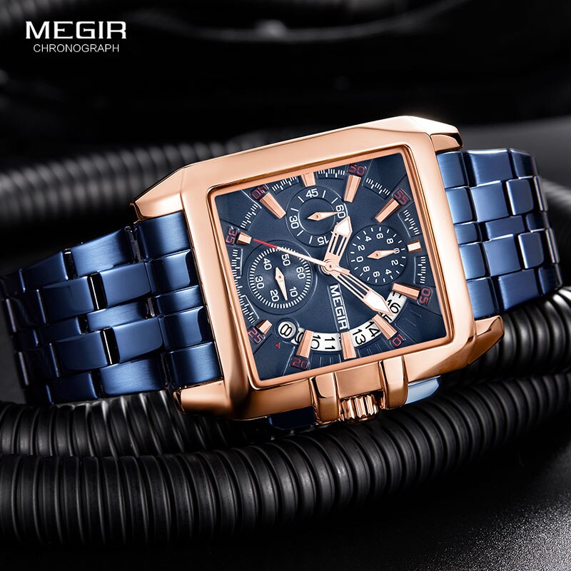 Megir Heren Horloge Top Roestvrij Staal Waterdichte Lichtgevende Quartz Horloge Mannen Mode Chronograaf Heren Sport horloge