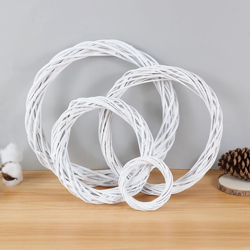 Support de cerceau en rotin blanc 35/25/20cm, pour artisanat, noël, mariage, pâques, couronne de fleurs florales, bricolage, support de cadre de fleurs séchées