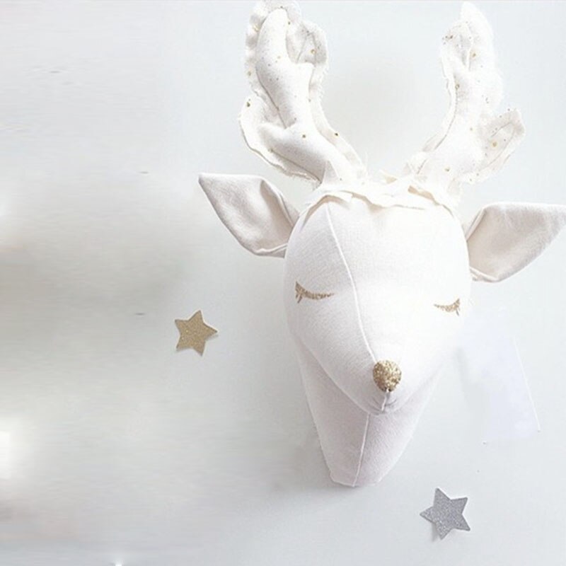 INS nordique tête en peluche 3D têtes d'animaux en peluche éléphant cygne tête tenture murale décor pour pépinière enfants fille chambre décoration: Deer