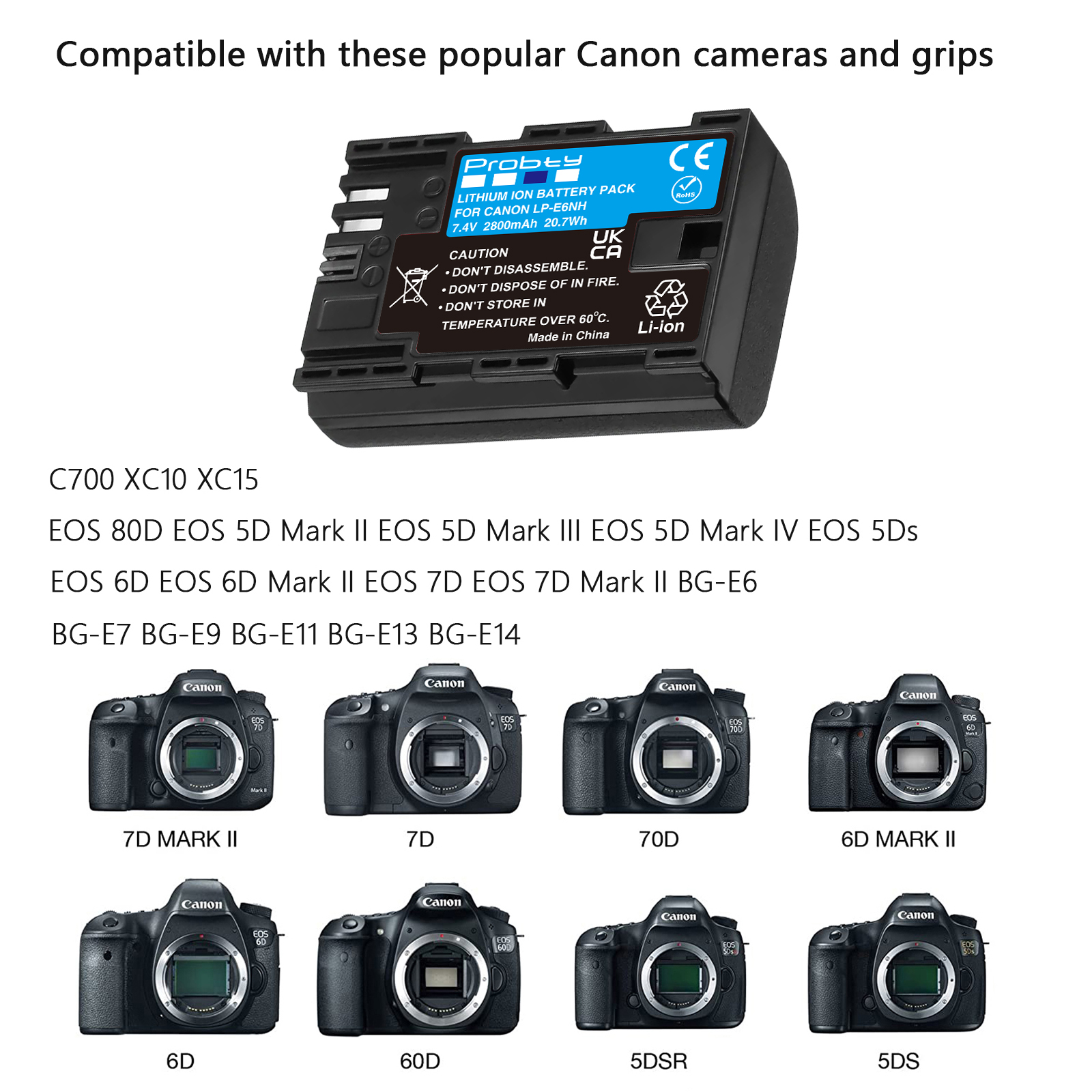 Batería LP-E6NH LPE6NH totalmente decodificada de 2800mAh para Canon LP-E6 5D mark III 7D M II EOS R5 R6 5DS, 5DS R, 6D, 6D 80D, 90D
