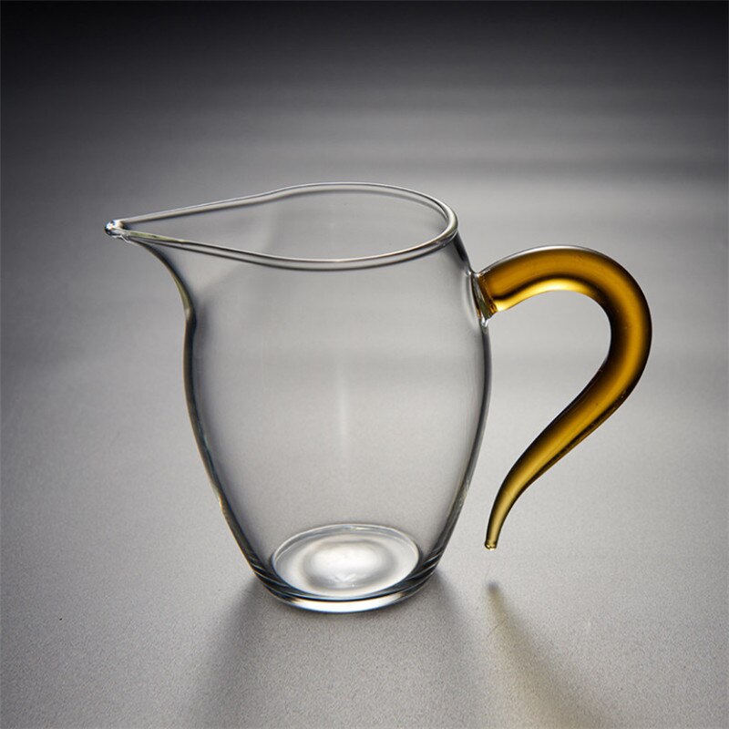 Heat-resistant Glass Tea Pitcher with Colored Handle Transparent Chahai Glass Kung Fu Fair Cup Office Tea Cup Drinkware: Yellow