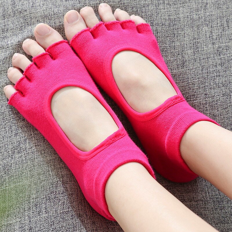 Breathable Backless Five Toe Yoga Socks Women Anti-slip Silicone Cotton GYM Dance Ballet Pilates Ladies Sports Slippers