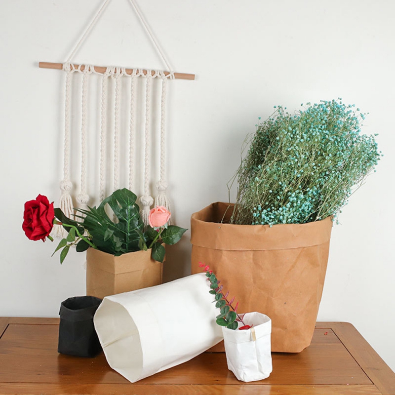 Panier de rangement en papier Kraft lavable, boîte de rangement réutilisable, boîte de rangement pour plantes pour la cuisine de la maison