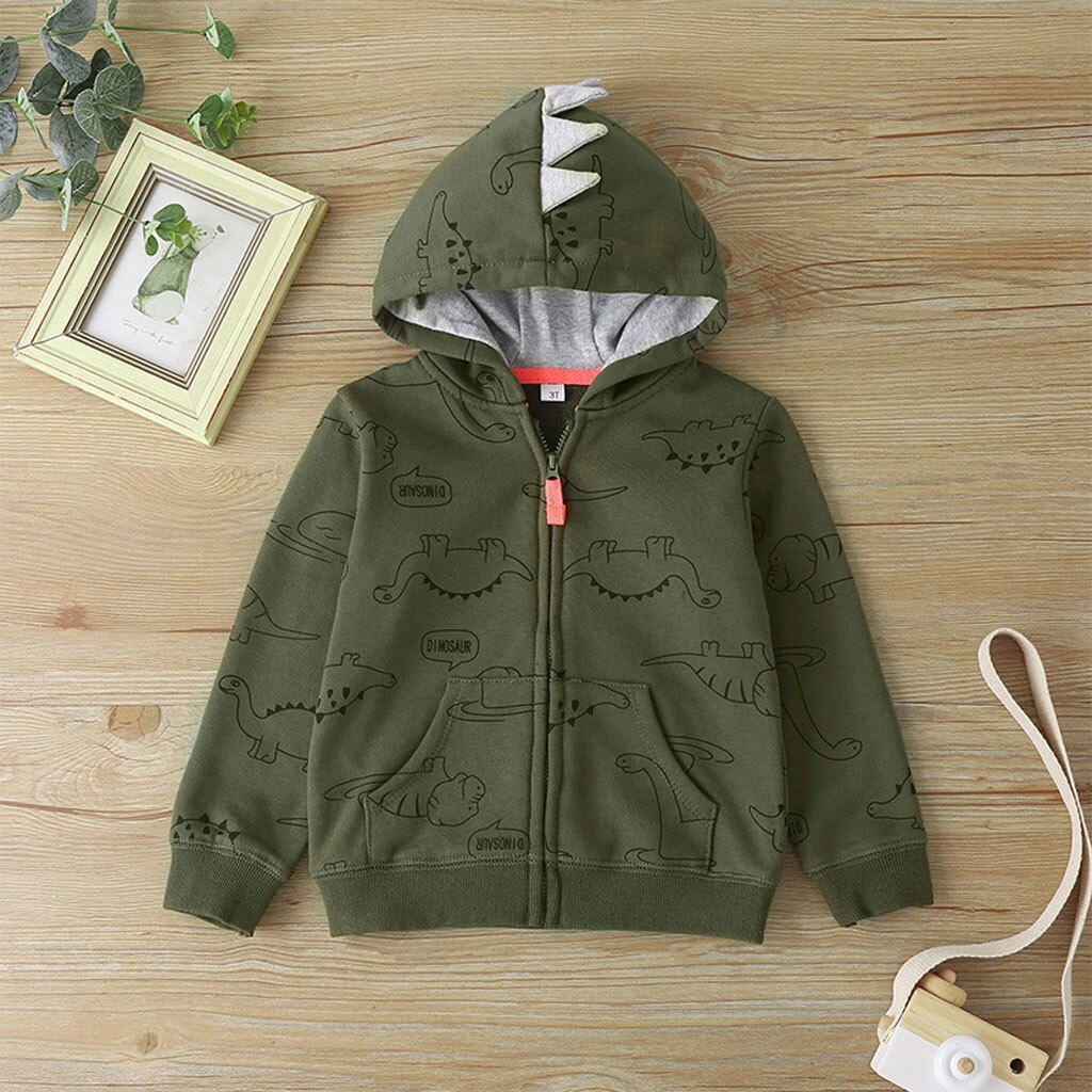 Newborn Infant Baby Boys Jackets Cute Dinosaur Print Autumn Hooded Outerwear Coats Children Baby Zipper Clothes Clothing#LR2