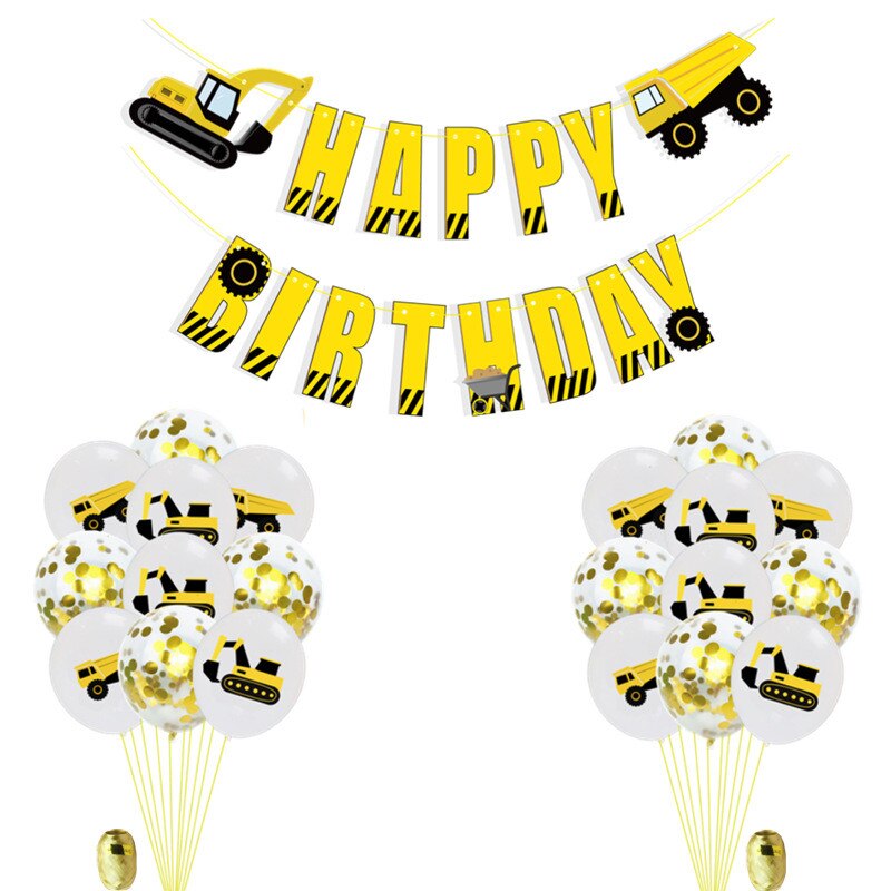 Tegneserie hat konstruktion køretøj gravemaskine tema ballon konfetti ballon ingeniørkøretøjer fødselsdagsfest forsyninger hat: 4