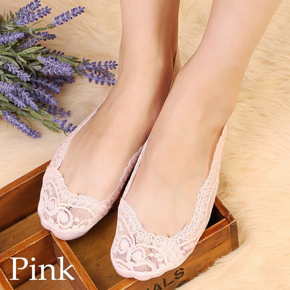 1 paire de chaussettes d'été en coton à fleurs et dentelle pour femmes, confortables, antidérapantes, invisibles, à la cheville, élastiques, courtes: 4