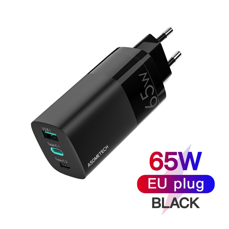 65W Gan Charger Quick Charge 4.0 3.0 Type C Pd Usb Telefoon Oplader Multi Poorten Qc 4.0 3.0 Draagbare snelle Oplader Voor Laptop Tabletten: Black for EU