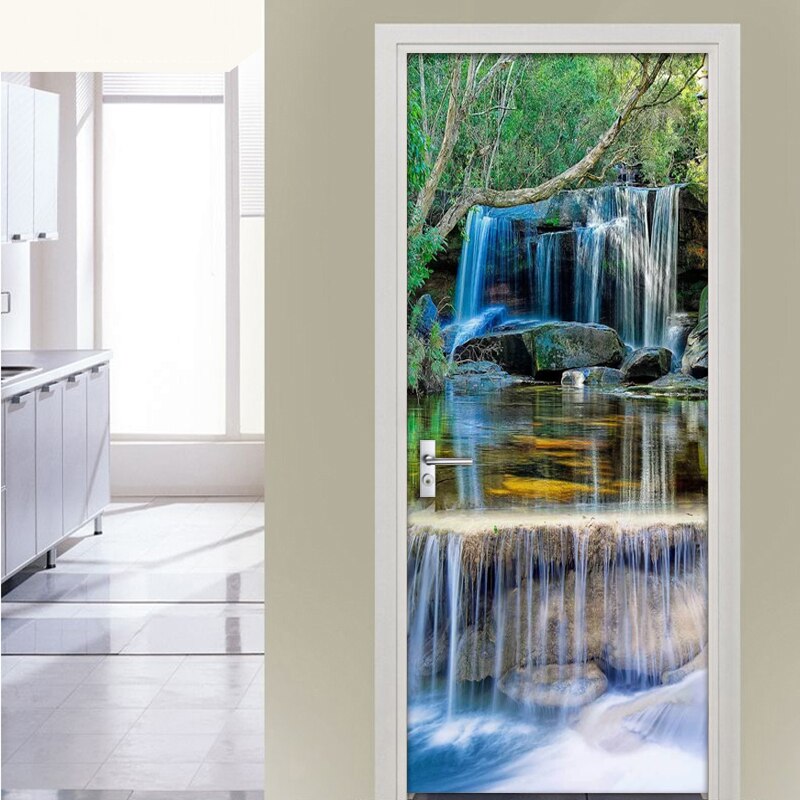 Waterfall Scenery Door Sticker Waterproof Self-Adhesive Wallpaper Wall Decals Living Room Bedroom Door Decoration Mural Stickers