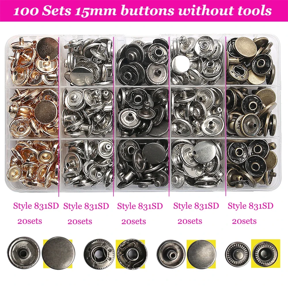 24-150set/box Metal Snap Fasteners Button Stainless Steel 633# Snap Buttons Sewing Accessories for Clothing Jacket Leather Craft: Frosted Black