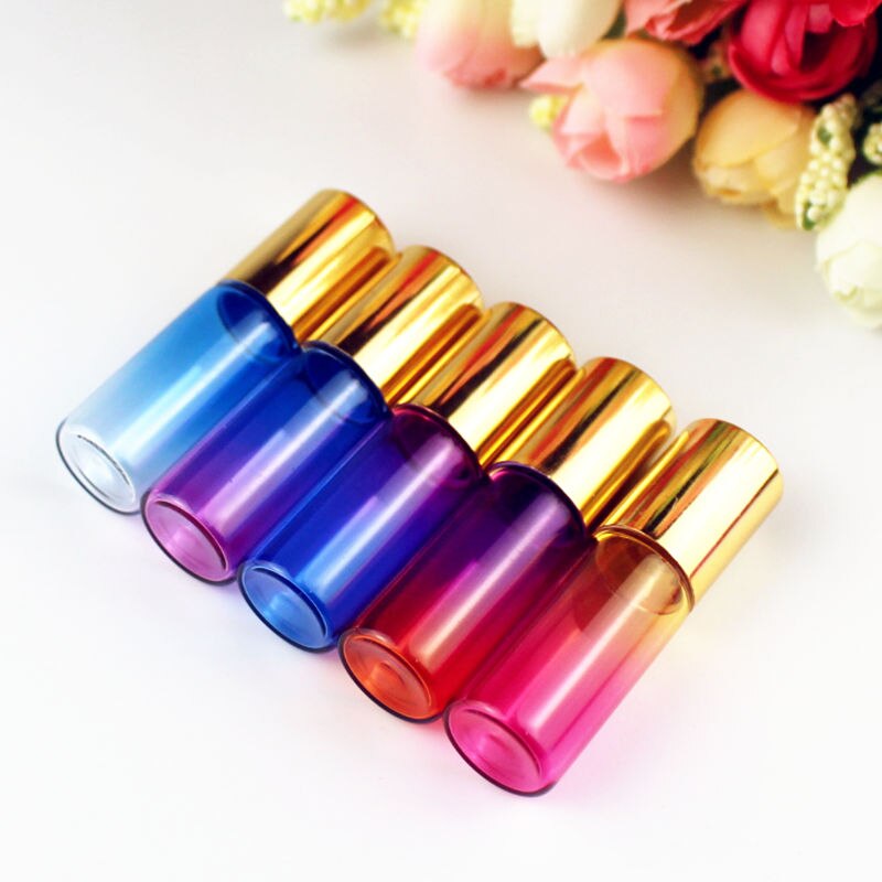 20pcs/lot 5ml/10ml Roll on Glass Bottle with Glass/Metal Roller Ball Perfume Essential Oil Bottles Sample Test Glass Vials: 5ml gold cap / Glass Ball