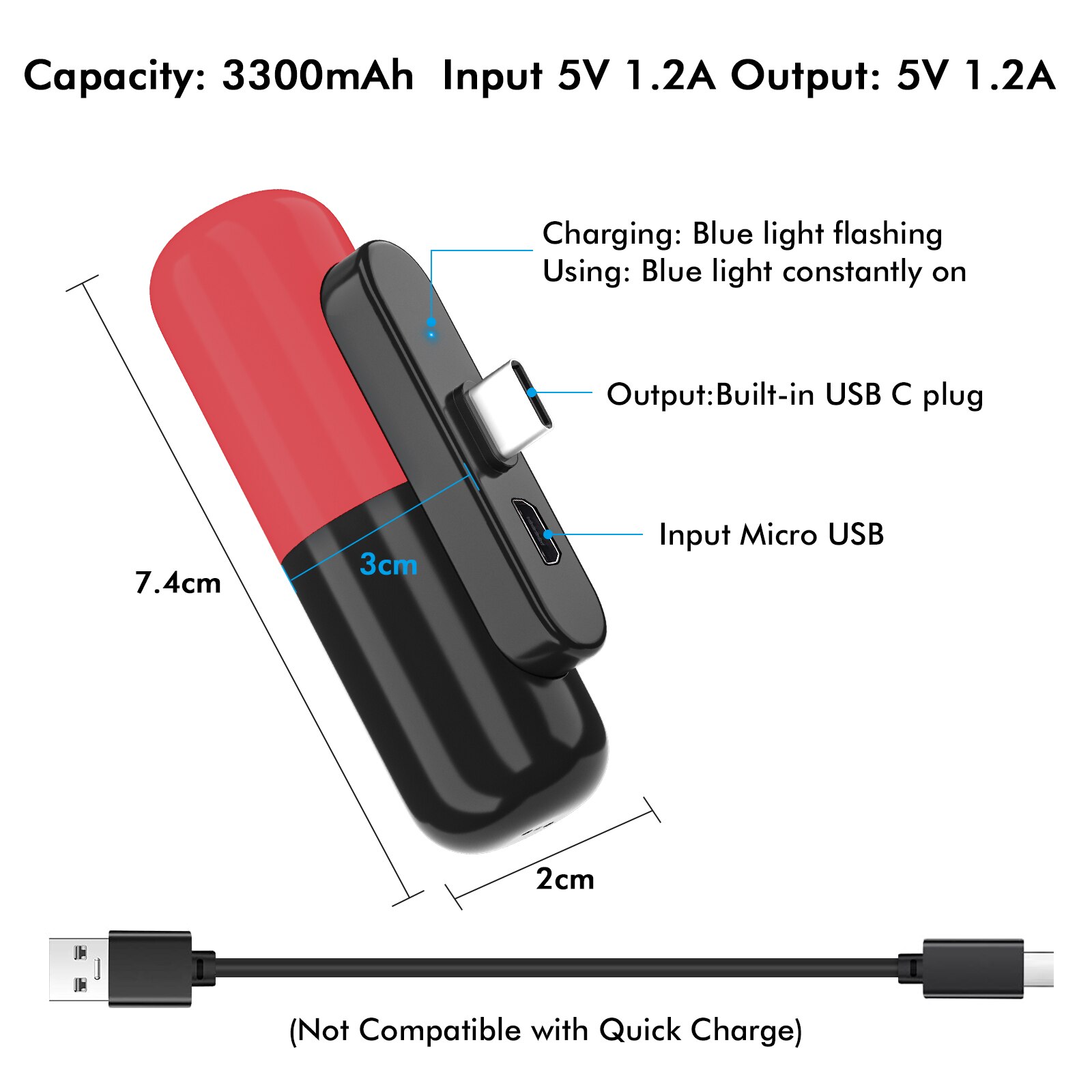 3300mAh For Oculus Quest 2 Capsule Power Bank VR Accessories Portable Emergency Battery Pack Charging For iPhone Xiaomi Samsung