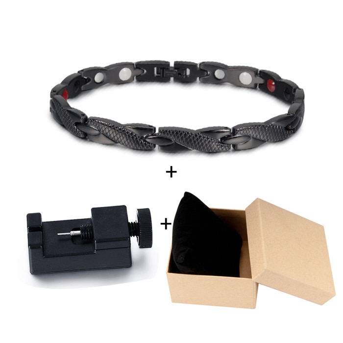 Vinterly, brazalete de energía saludable, brazalete magnético de acero inoxidable cruzado para hombre, brazalete de eslabones de cadena de color dorado para hombres, joyería para hombres: black tool box