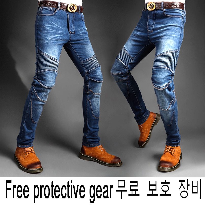 Hi-LN Mens motorcycle jeans MOTOCROSS PROTECT PANT locomotive riding motorcycle pants Biker moto jeans Denim Trousers S-5XL