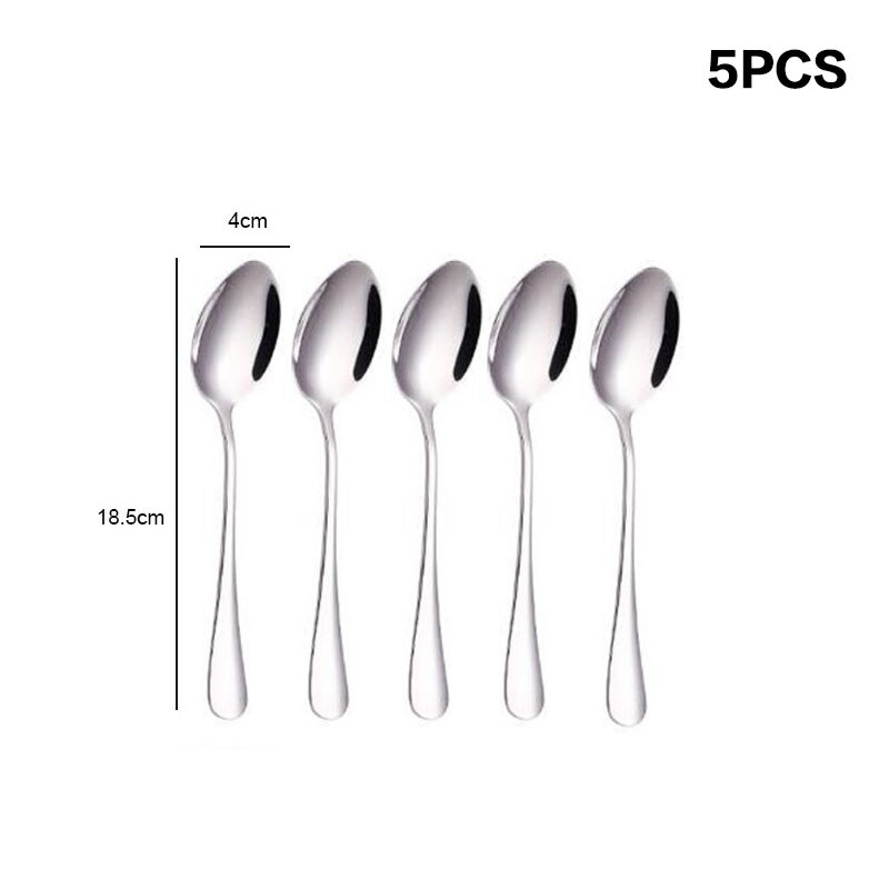 5PCS/Set Stainless Steel Spoons Mixing Scoops Coffee Stirring Spoon Buffet Serving Dessert Spoon Tableware Dinnerware Teaspoons: Size2