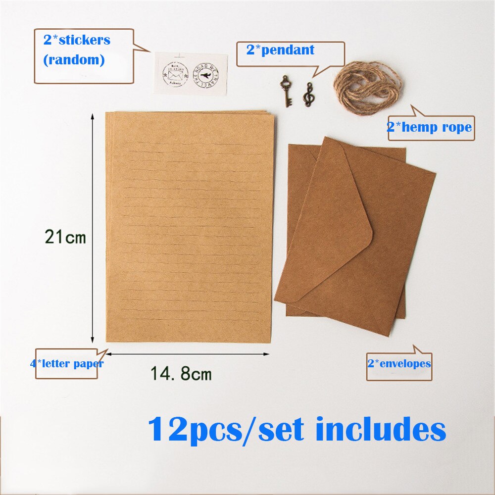 Sobres de papel Kraft Vintage para escribir, papel europeo para Carta, sobre, papel de oficina, papelería, 12 unids/set por juego: E
