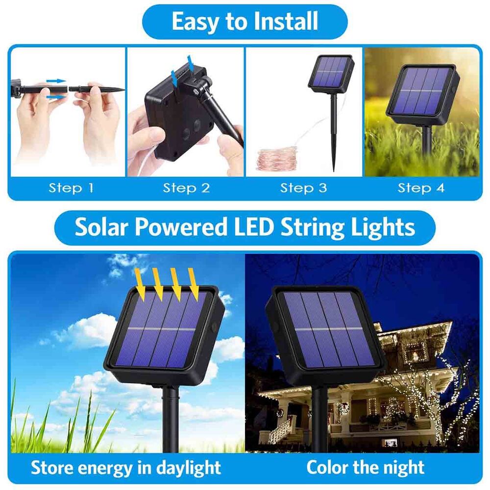 Guirnaldas de luces alimentadas por energía Solar de 12/22/32M, lámpara Solar de alambre de cobre de 300LED, luces de hadas impermeables IP65 para decoración del banquete de boda de Navidad