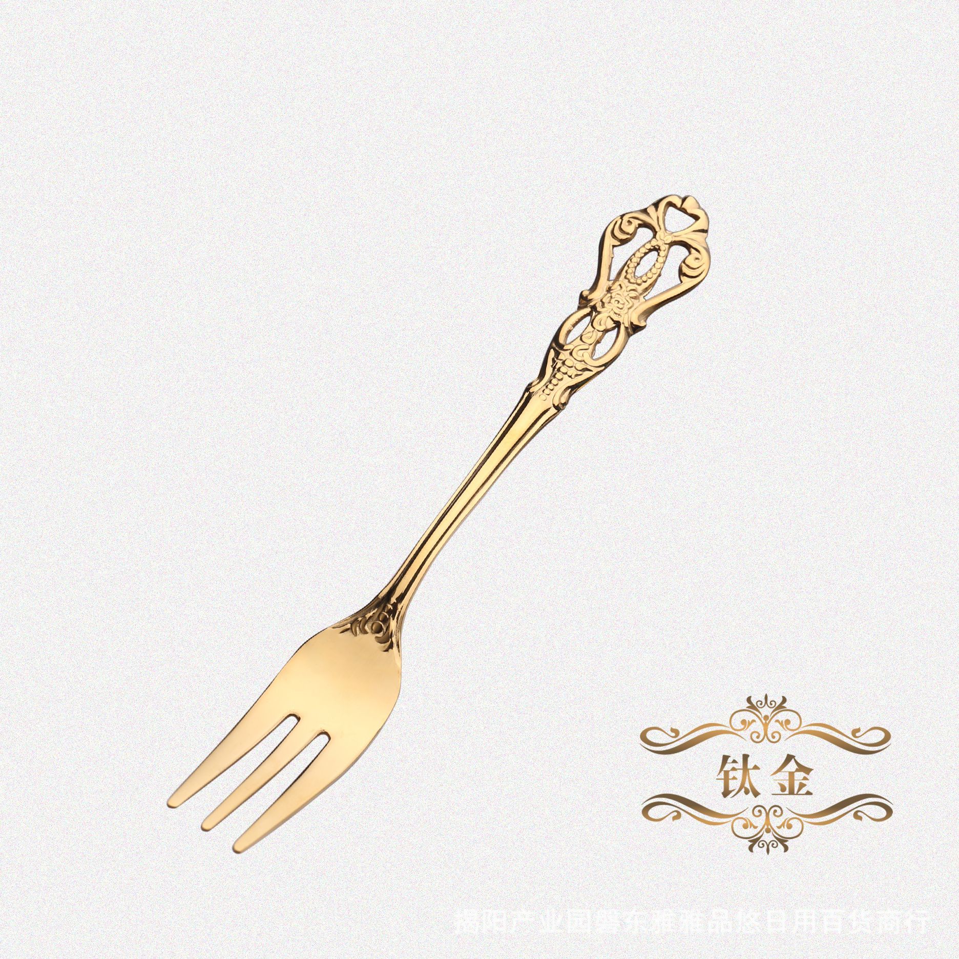 Stainless Steel Retro Spoon European Embossed Gold-plated Spoon Fork Hollow Coffee Spoon Dessert Fork Wedding Tableware Set: Golden fork