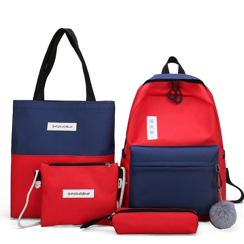 4pcs Boys Backpacks Casual Students School Bags Teenagers Backpacks High School Bags Unisex Travel Backpacks: style 1 Red