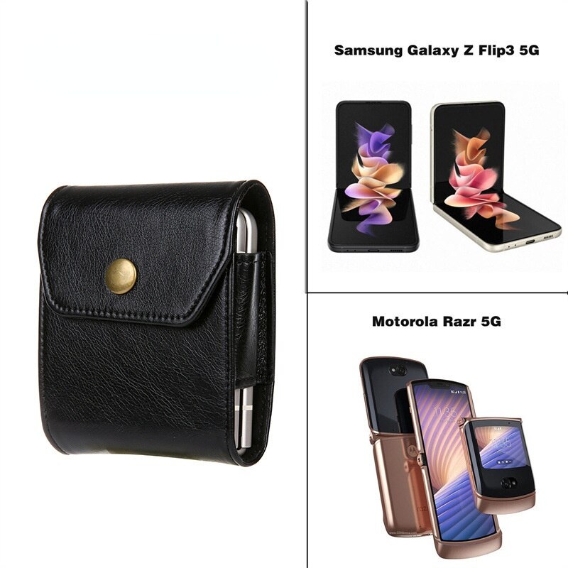 Lederen Heuptas Voor Samsung Z Flip 3 5G Telefoon Case Belt Clip Holster Phone Pouch Cover Voor Galaxy Z Flip Motorola Razr 5G Capa