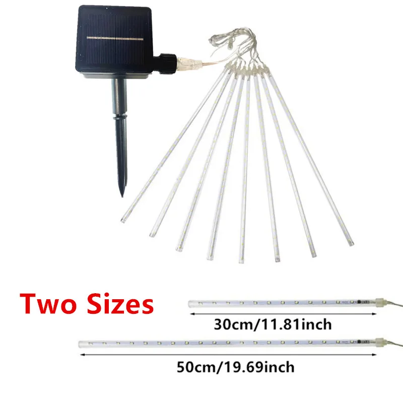 Guirlande lumineuse Led, décoration extérieure de noël pour arbre de jardin, 8 tubes 30/50cm, pluie de météores solaire, lumière féerique de