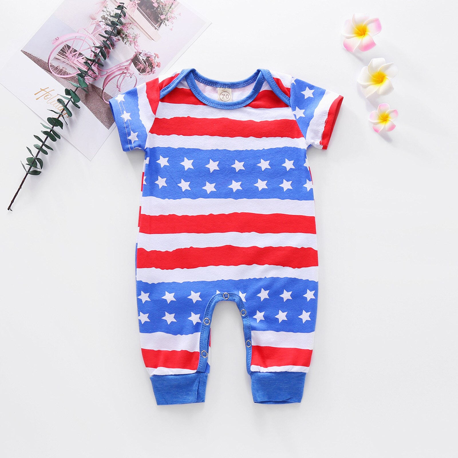 Baby Romper Jumpsuit Korte Mouwen Onafhankelijkheid Dag Ster Streep Baby Baby Jongens Meisjes 4th-of-july Sterren En Gestreepte Gedrukt