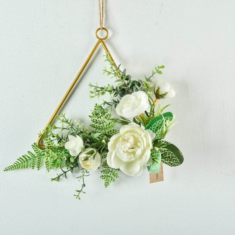 Cilected-flores artificiales de peonía blanca, decoración colgante de pared, guirnalda de aro de planta redonda de hierro forjado para decoración de boda