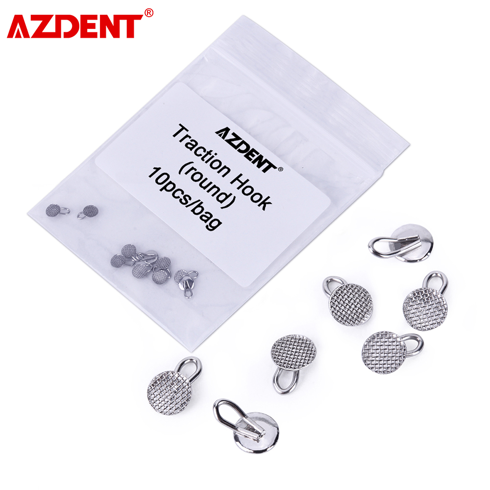 10 stks/zak AZDENT Tandheelkundige Orthodontische Lingual Knop Ronde/Rechthoekige Basis Bondable Tractie Haak Tandarts Ortho Materiaal