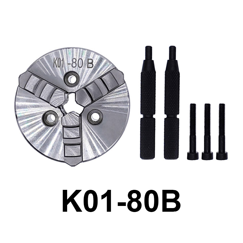 K01-50 63 80 Lathe Mini Chuck 3 Jaws Woodworking Hand Chuck with Mounting Thread Screw Rod Self-Centering Lathe Chuck Tool