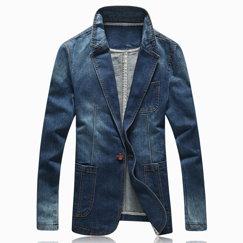 XIU LUO 3XL Spring Brand Men Blazer Men Trend Jeans Suits Casual Suit Jean Jacket Men Slim Fit Denim Jacket Suit Men: Dark Blue / XL