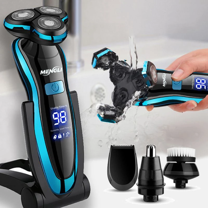 ZOZEN-Afeitadora eléctrica para hombres, máquina de afeitar para cortar el pelo corporal, cortadora de barba rotativa, 100% resistente al agua