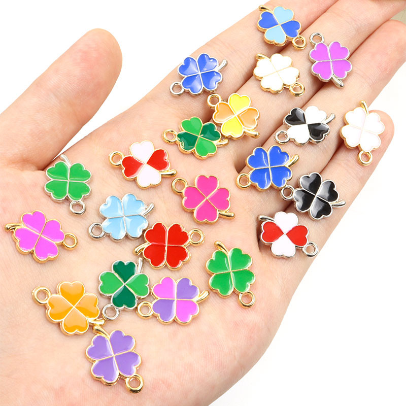 Dopamina trébol de cuatro hojas esmalte encantos 20 piezas DIY collar pulsera pendientes llavero amuleto colgantes accesorios de creativos