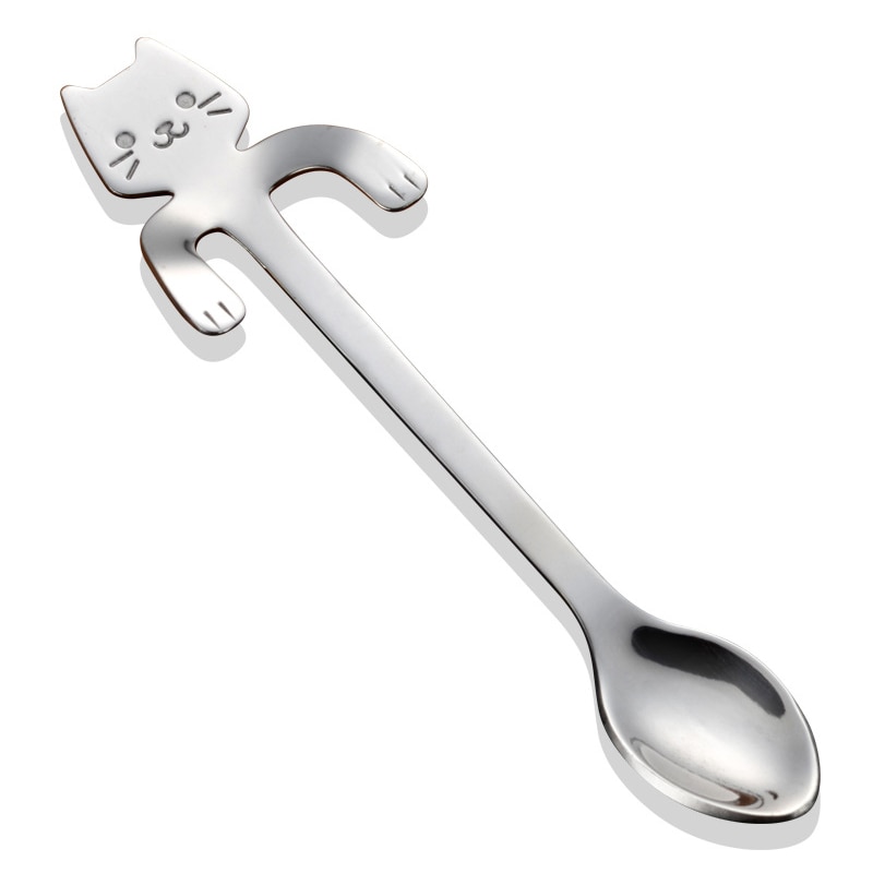 Mini colher de café 304 aço inoxidável, desenho animado, gato, colher, cabo longo, ferramenta para beber café, utensílios de cozinha, venda imperdível