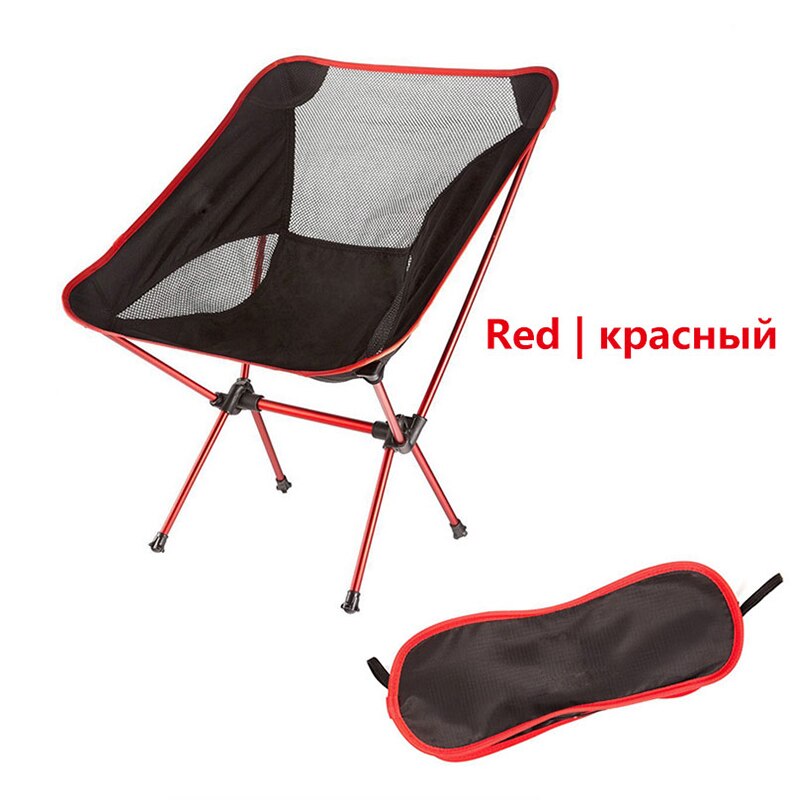 Ultralet foldbar campingstol bærbar strandvandring picnic sæde fiskeredskaber stol sammenfoldelig strandstol: Rød