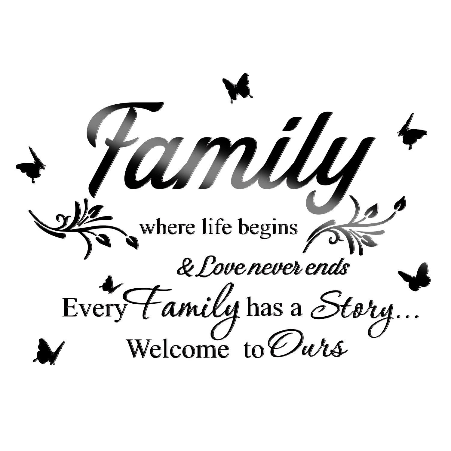 3D Acrylic Mirror Wall Decor Stickers Removable Black Family Letter Wall Stickers DIY Butterfly Mirror Stickers Wall Art Decals