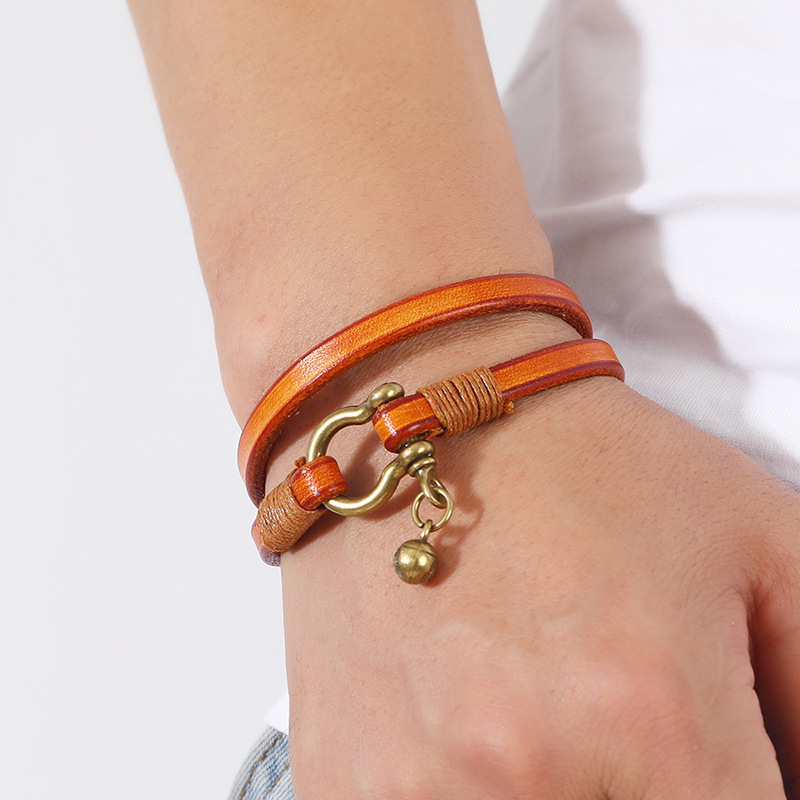 Nouveautés rétro deux boucles Bracelet en cuir hommes Punk fer à cheval boucle Bracelets d'enveloppement bijoux créatifs