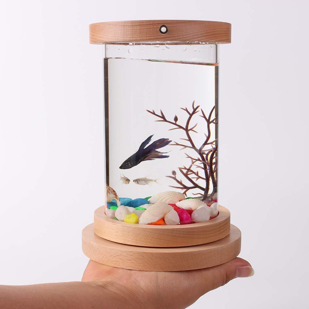 Small Fish Bowl MiniBow LED Lighting Desktop Home 360 Degree Rotation Fish Bowls Tnak Night Light
