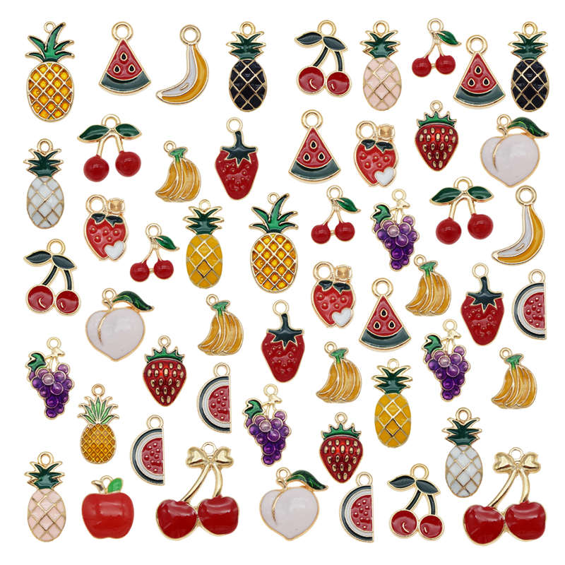 Julie Wang, 20 Uds., amuletos de fruta esmaltados, manzana mezclada, piña, cereza, fresa, tono dorado, fabricación de joyas de aleación, accesorio