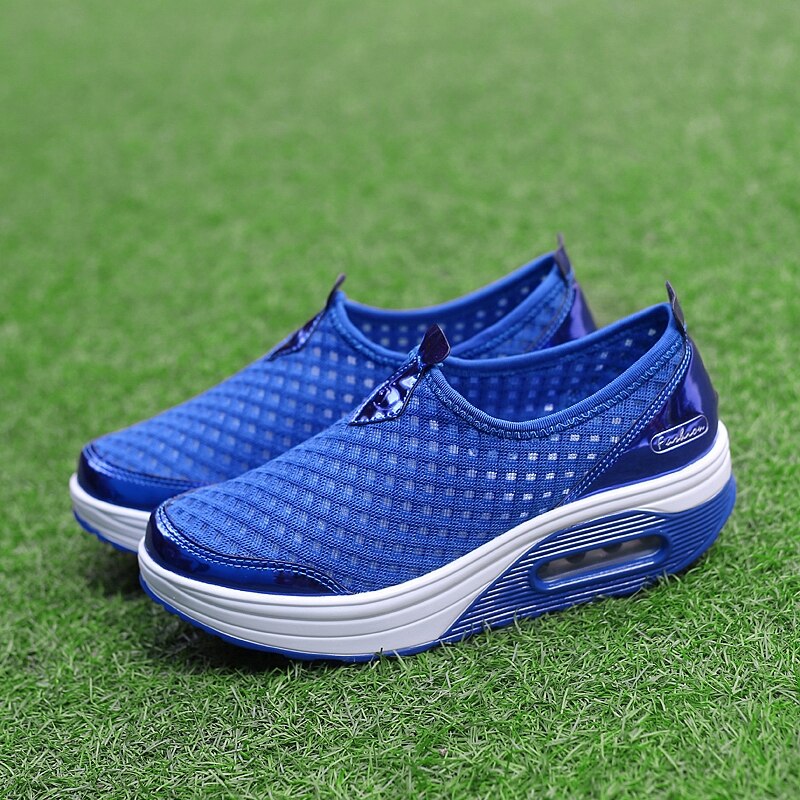 nuevos zapatos de Swing de malla de aire para mujer plataforma de cojín de aire zapatos de caminar de Fitness mujeres Slip On zapatillas de aumento de altura