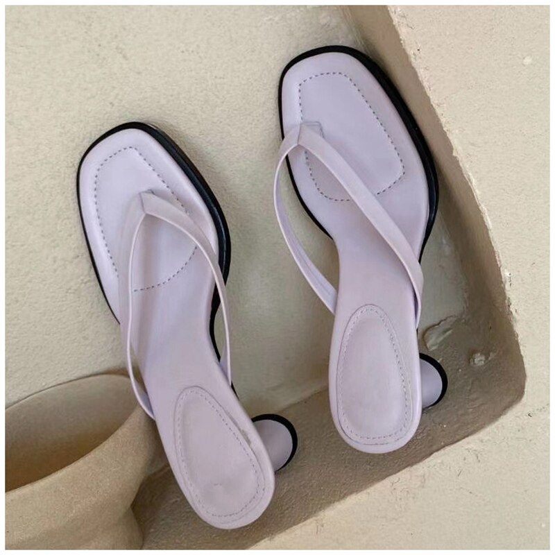 Suojialun sommar kvinnor smalband flip flop högklackat tofflor kvinnliga peep toe sandaler för klänning skor tofflor: Lila / 37