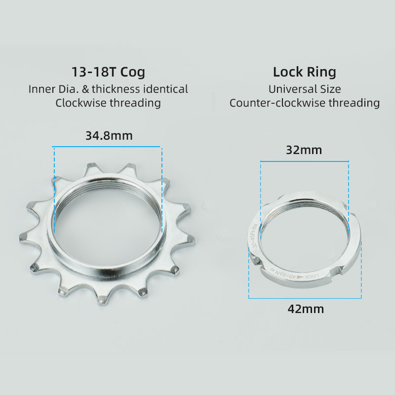 Deemount fast gear cykel friløb tandhjul nav låsning 1 speed fixie cykel gevind låseringe 13t 14t 15t 16t 17t 18t
