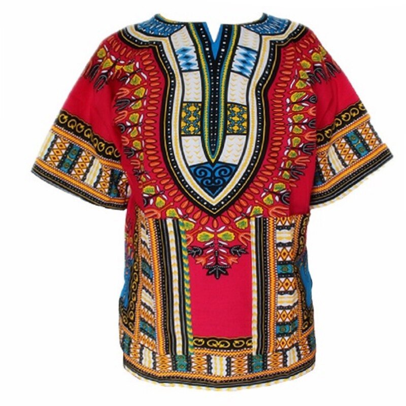 100% Katoen Afrikaanse Traditionele Print Korte Mouw Dashiki Kleding voor Mannen: rose red