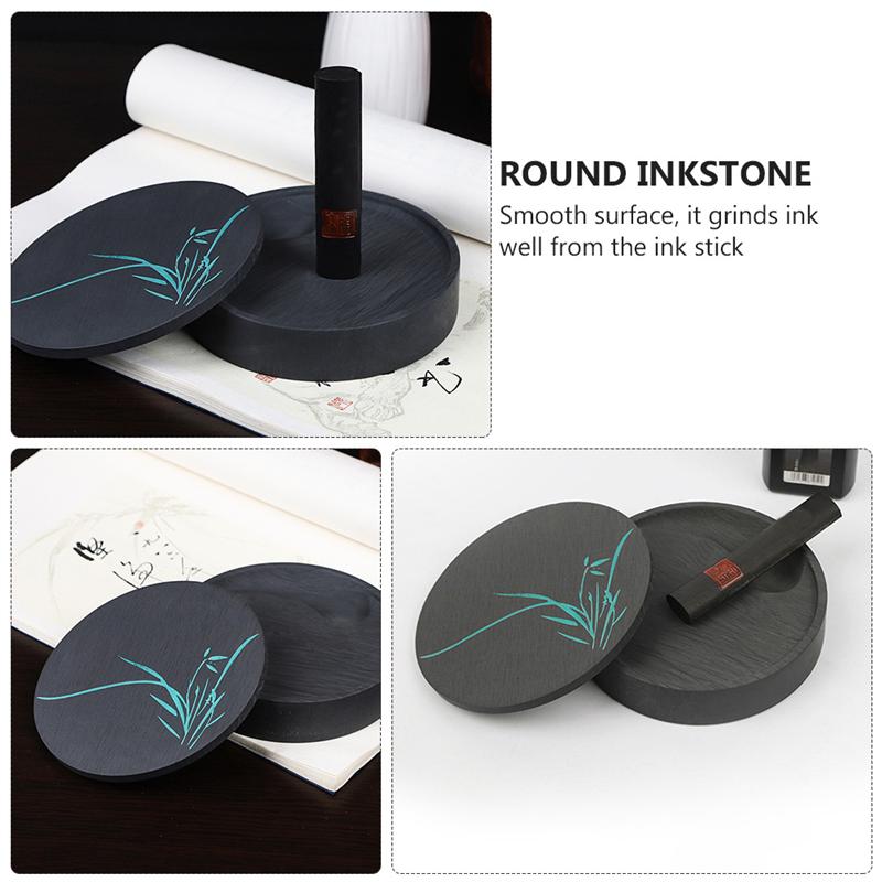 1 Set Round Inkstone Chinese Calligraphy Ink Stone Sumi Painting Inkslab