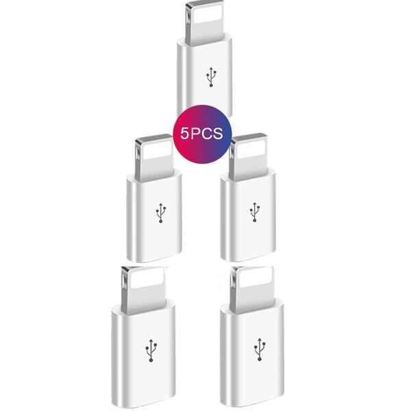Mini Otg Micro Usb Bliksem Adapter Voor Iphone 12 11 Pro Xs Max Xr X 10 8 7 Plus microusb Male Naar Ios 8Pin Vrouwelijke Connecor: 5 Pcs White