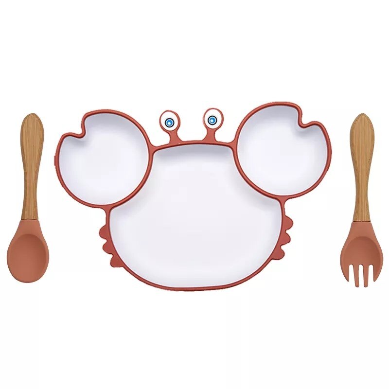 Silicone Feeding DishPlate Set for Baby Crab Shape Divider Tableware BPA Free Non-Slip Children Dishes Kitchenware Kids Stuff: Set 4