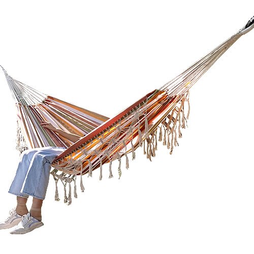 Canvas Hammock Swing Outdoor Camping Trip White Tassel Style Outdoor Furniture: 03